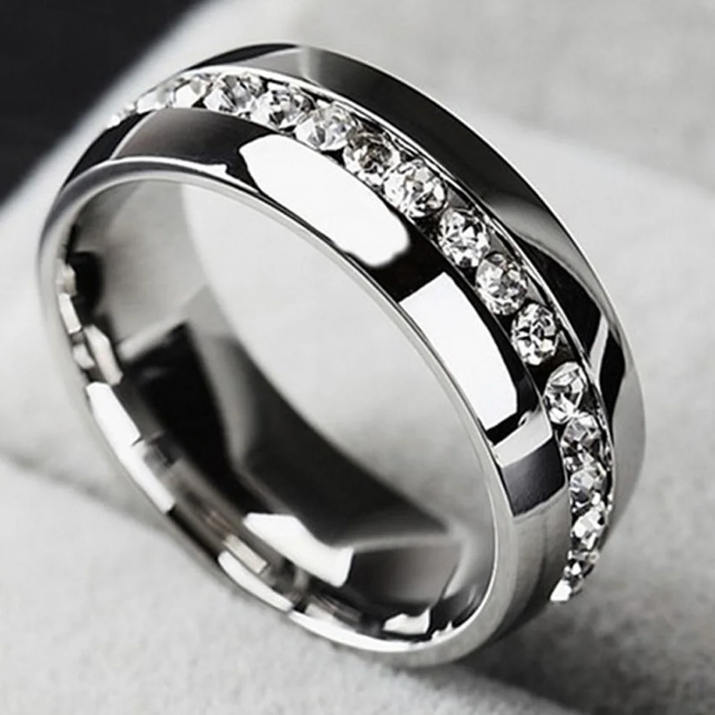 

Single row zircon CZ ring 316L Stainless Steel finger rings women jewelry wholesale lots