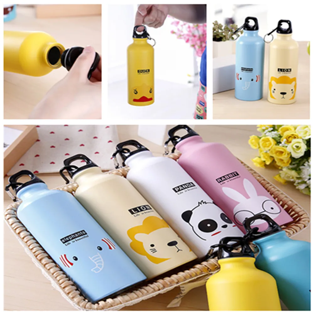 500ml Cute Water Bottle Portable Animal Cartoon Kids Drinking Water Bottle Stainless Steel Leakproof Bottle for Outdoor Travel