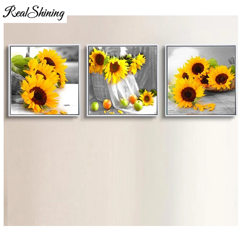5d diy diamond painting full drill Diamond Embroidery 3panel Sunflowers Vase Fruits Cross Stitch Mosaic sale FS3549 | Дом и сад