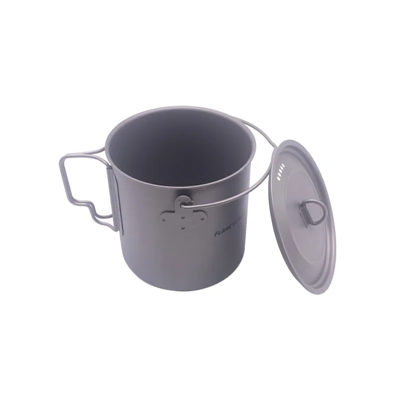 Maceta de titanio portátil de CREED de flamee con mango de fianza para excursionismo al aire libre maceta de Camping equipo ligero taza 1100 ml