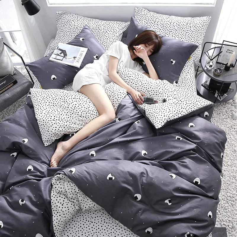 

Classic bedding set 3 size grey blue flower bed linen 4pcs/set duvet cover set Pastoral bed sheet AB side duvet cover 2019 bed
