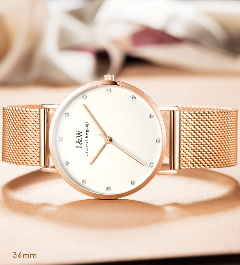 Карнавал ультра-тонкий 6 мм Миланского кварцевые женские часы дорогие, брендовые сапфировое стекло минималистский дизайн Мода relogio feminino