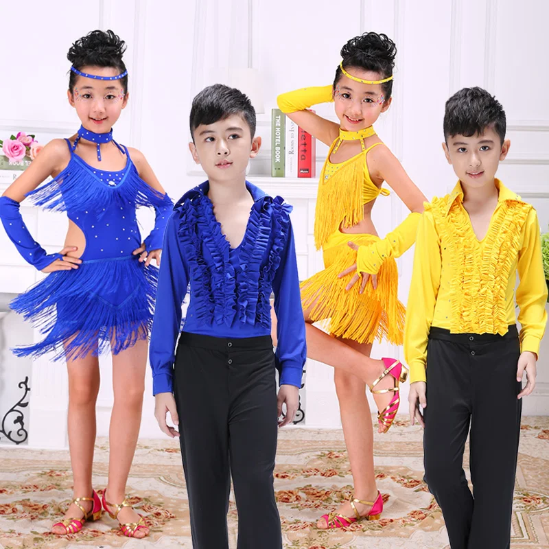 

Boys Latin Dance Costumes Children's Dance Wear Boys and Girls Practice Clothes Long Sleeve Dance Academy Ballet Costumes