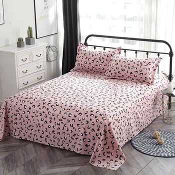 

100% Cotton Bed Sheets Single Double Flat Sheet Twin Full Queen King Size leaves 3pcs bed sets pink leopard pillowcase bedding
