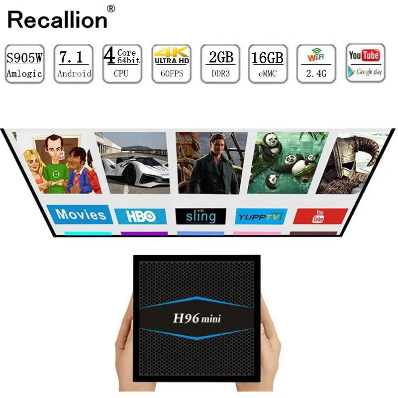 

H96mini Smart tv box Android 7.1 2.4G/5G Wifi Bluetooth 4.0 S905W Quad Core 4k Full HD Media Player Netflix H96 mini Set-Top Box