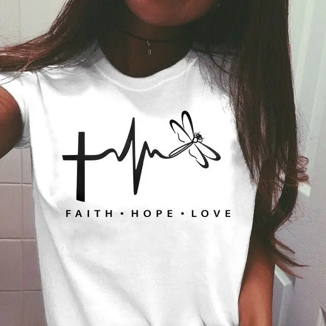 Faith Hope Love Dragonfly Women T Shirt 