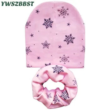 

New Fashion Snowflake Print Cotton Children Hat Scarf Collar Boys Girls Beanies Cap Autumn Winter Kids Scarf Baby Hat Scarf Set