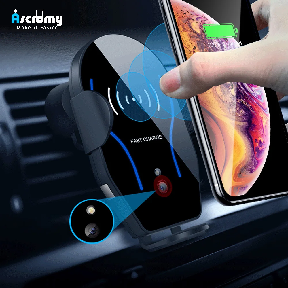 Беспроводное Автомобильное зарядное устройство Ascromy Qi для iPhone X XS Max Samsung S10 с