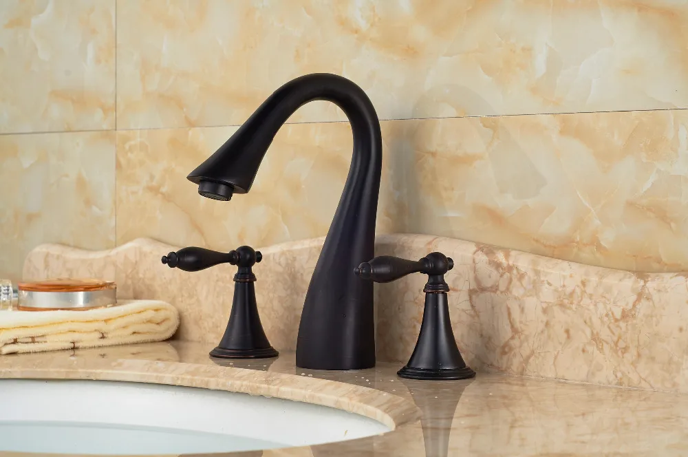 

Luxury Oil Rubbed Bronze Deck Mounted Bathroom Basin Sink Faucet Mixer tap 3PCS