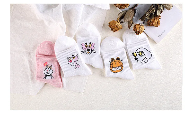 Korean Japanese Pink Panther Cartoon Cotton Pulp Socks Men Women Couple Harajuku Hiphop Colorful Funny Meias Short Socks Kapron17