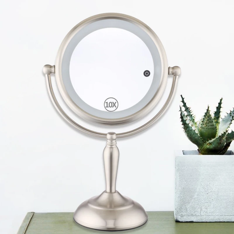 

3 color LED Lighted Double 8 Inch 2 Sided 10X magnifying Makeup Vanity Mirror Brightness Adjustable Touch Screen Make Mirror