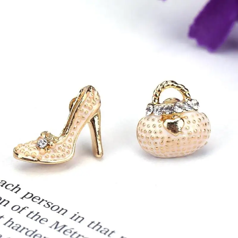 

Asymmetric Earing Fashion Jewelry Stud Earrings for Girl High Heel Shoe Bag Stud Earrings for Women Crystal Lady Girls Earrings