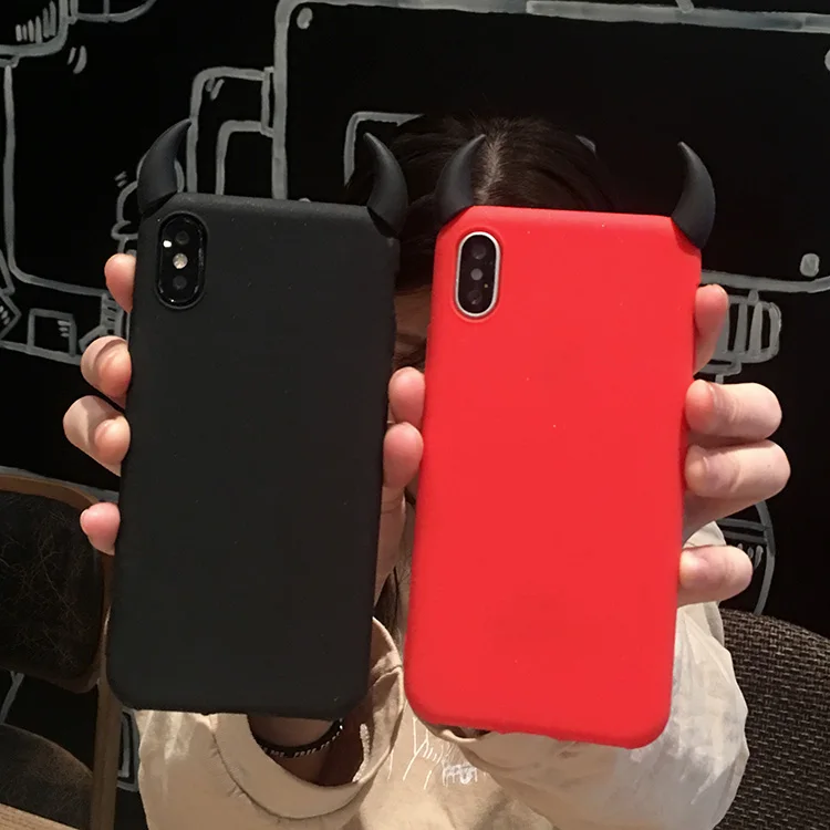 

Soft Silicone Black Case Devil Horns Demon Angle Cover for iPhone X XS MAX XR 7 8 Plus 11 PRO 6 6S SE 5 5S 8PLUS 7PLUS TPU Cases