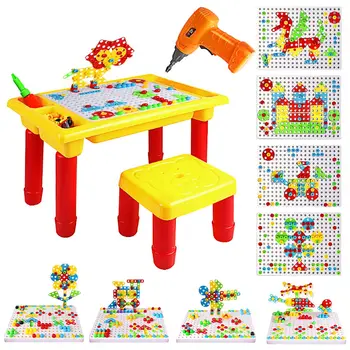 

Children Pretend Play Electric Drill Screwdriver Disassembly Tool Wooden Table Assembly Playset Jigsaw Puzzles Toys For Kids