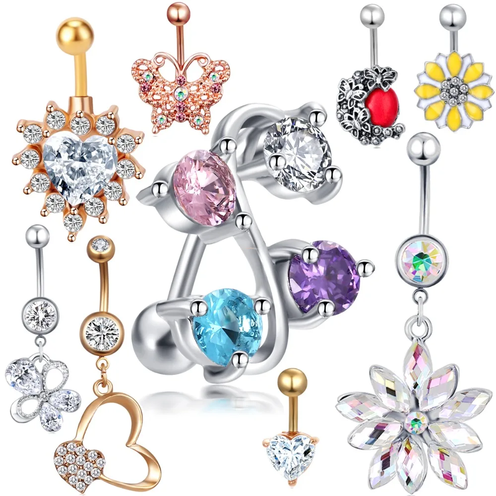 

JUNLOWPY Dangle Navel Bell Button Rings Surgical Steel 14g Belly Bars Piercing Barbells Cartilage Earrings Body Jewelry 1 pcs