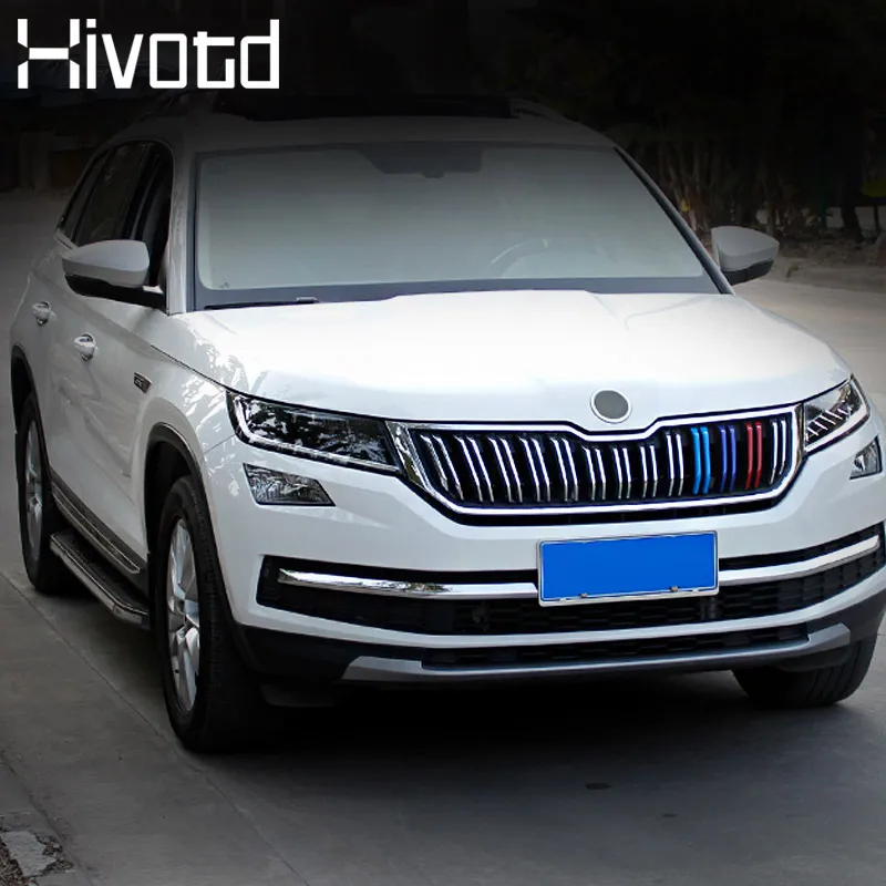 Hivotd для Skoda Kodiaq шкода кодиак, внешние аксессуары для автомобиля, передняя решетка, отделка полосы, защита, декоративная крышка, авто хромированный стиль，автотовары аксессуары для авто