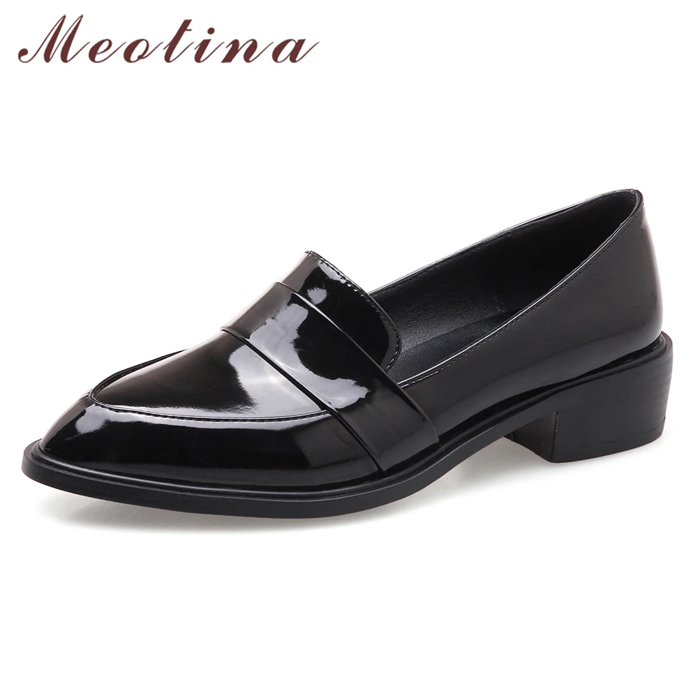 Meotina Spring Flats Loafers Shoes Women Patent Leather Flat Casual Shoes Fashion Pointed Toe Shoes Ladies Black Plus Size 33-43