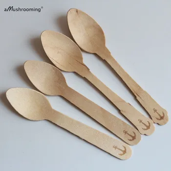 

x100 Personalized Spoons Unique Lettering Wedding Wooden Spoons Vintage Spoons Desert Serving Utensils with Anchor Baby Shower