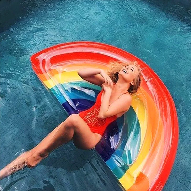 

2019 hot Rainbow Swimming Ring Inflatable Pool Float with Hand Swimming Circle for kids and adults Floating Ring Swiming Wheels