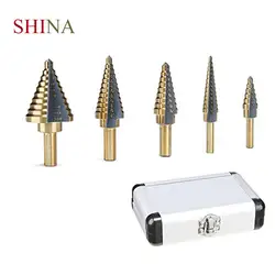 Shina высокое качество 5 шт. HSS дюймов шаг дрель стальная дрель насадка спирального сверла круглая ручка Электроинструмент металлический