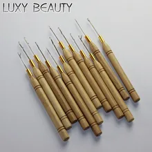 Бамбуковая Тянущая игла 12 шт. дюжина деревянная ручка крюк петля для нити микро кольца аппликатор для труб бусины холодный сплав волос