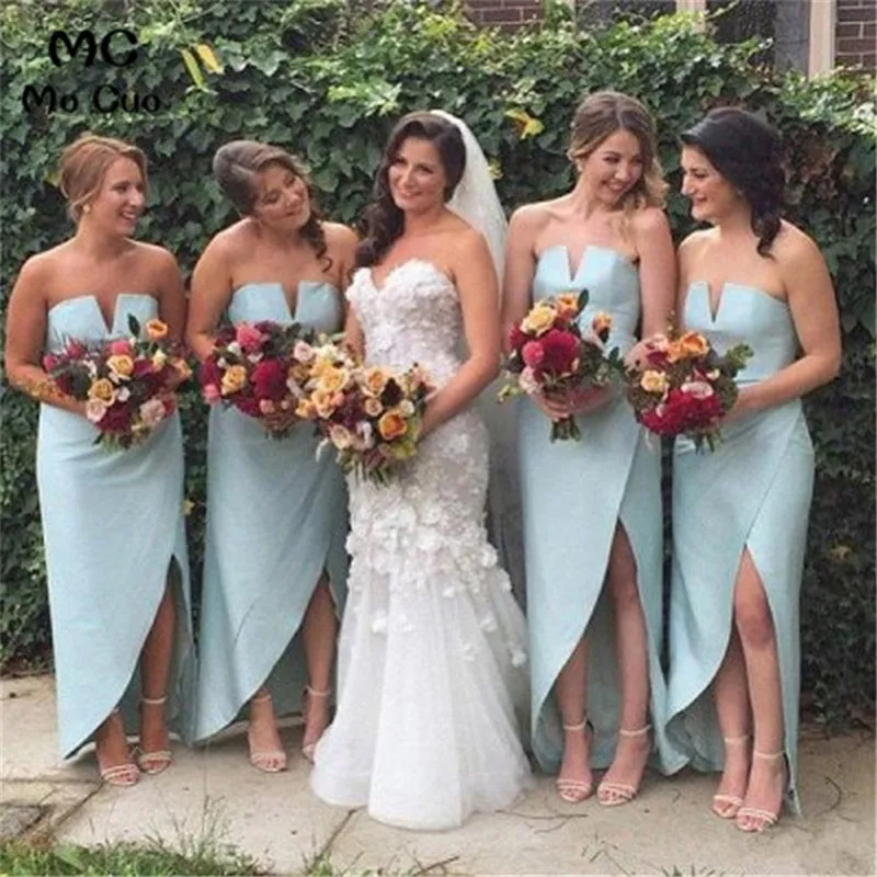 New Design 2019 Strapless High Low Bridesmaid Dresses Sleeveless Sexy Summer Bridesmaid Party Gowns Plus Size Robe De Soiree