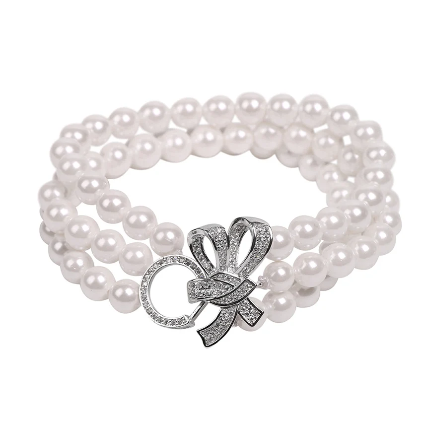 Fashion Jewelry Multi layer Pearl Shell Wrap Bracelets & Bangles For Woman Bow knot Chain & Link