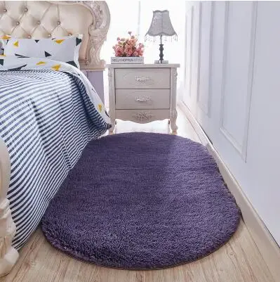 Овальные приветственные коврики, ворсистые ковры для гостиной, Нескользящие Коврики для детской комнаты, прикроватные коврики для спальни, коврики для ванной комнаты - Цвет: Gray-purple