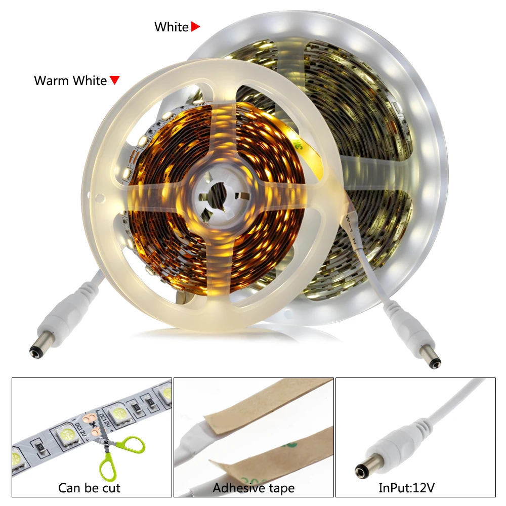  PIR Motion Sensor LED Strip Light DC12V LED Strip 5050 + Adapter + Motion Sensor Switch for DIY Bed