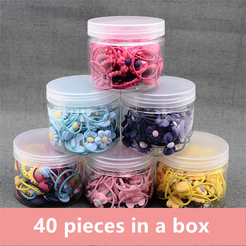 

40 pieces / set of cute bow flower shape multi-style high elastic hair ring girl ponytail hair ring hair rope hair accessories g