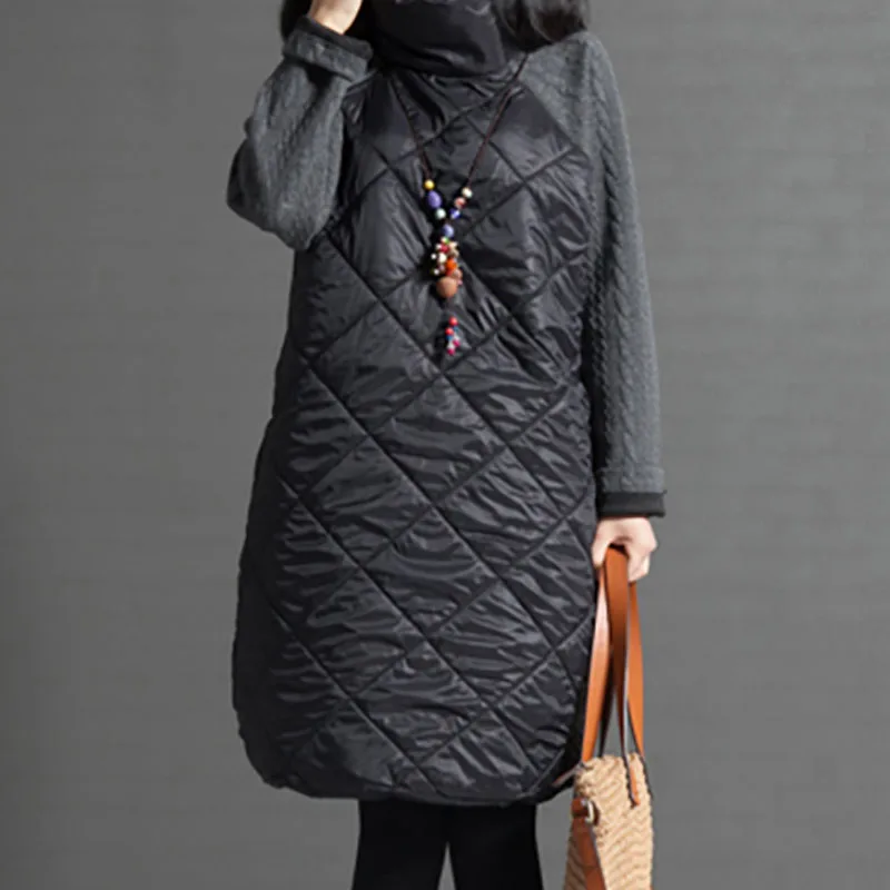 Женские зимние куртки, приталенное длинное пальто, лоскутные хлопковые парки с высоким воротником, утепленная одежда, длинные парки, большие размеры M-4XL - Цвет: gray