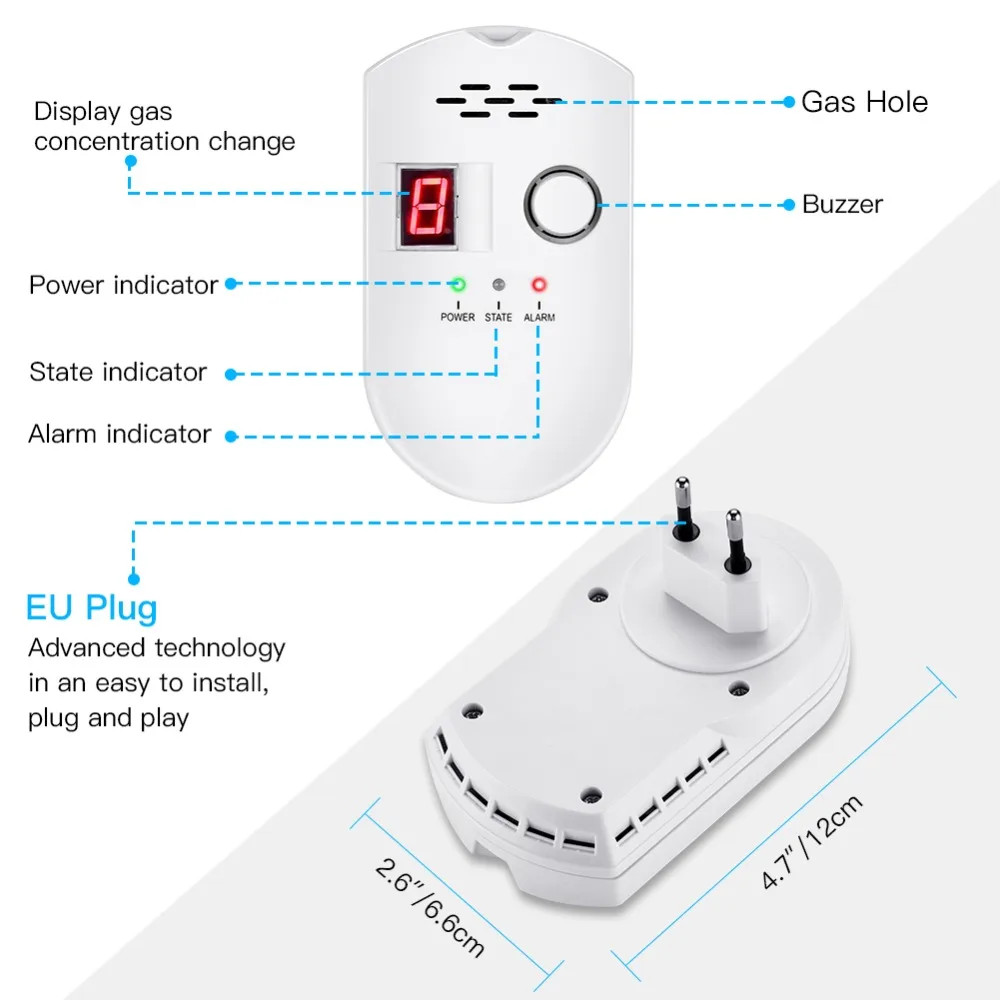 Бытовой газоанализатор плагин горючий газ сжиженный нефтяной газ/природный газ/угольный датчик утечки газа со звуком Предупреждение и