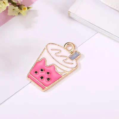 10pcs/pack 15*21mm Lovely Milk Drink Enamel Charms for Jewelry Making Alloy Pendants fit DIY Necklace Bracelet Accessories - Окраска металла: rose