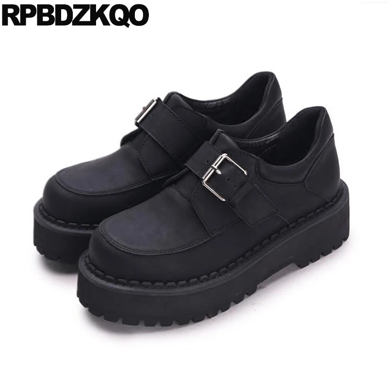 Belle Baisse Daim Femmes Harajuku Noir Slip Rond Chaussures Résistant Semelle Creepers Ascenseur Bout Dames Plate Appartements Épaisse forme 8nwP0Ok