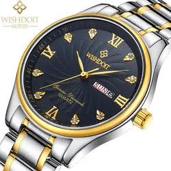 WISHDOI TLuxury часы модные Нержавеющая сталь Просмотрам для человек кварцевые Anaog наручные часы Для мужчин часы золотые часы Relógio masculino