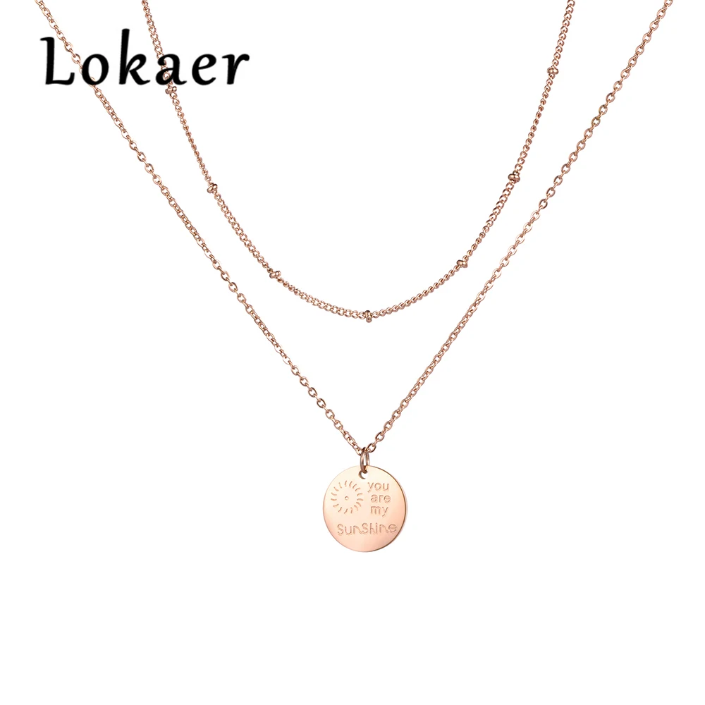 

Lokaer Double Layers Necklace You Are My Sunshine Coin Pendant Rose Gold Color Stainless Steel Jewelry N18241
