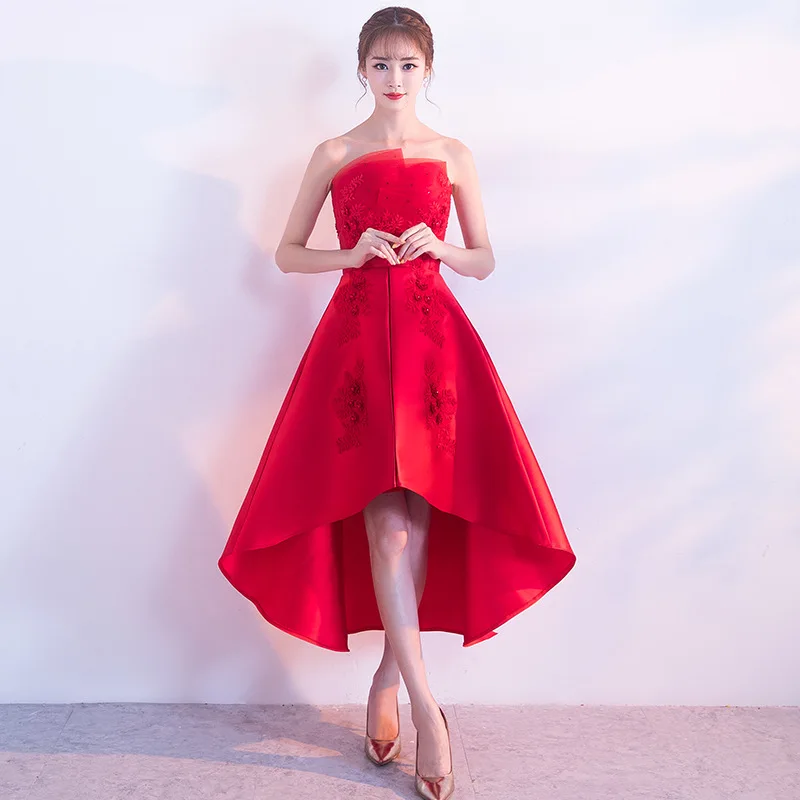 Сексуальное вечернее платье без бретелек, длинное Королевское синее вечернее платье для женщин, принцесса вечернее платье, модное платье для особых случаев es1993 - Цвет: Red-Short front