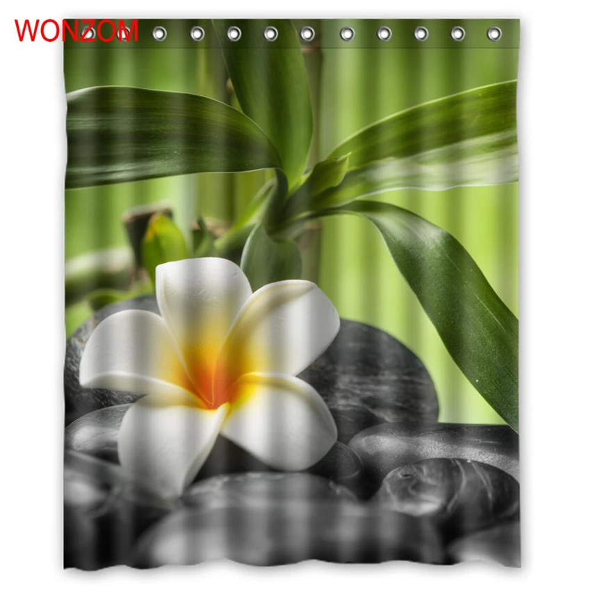 

WONZOM Stone Modern Polyester Waterproof Elegant Flower Shower Curtains For Bathroom Fabric Bath Curtain With Hooks Home Decor