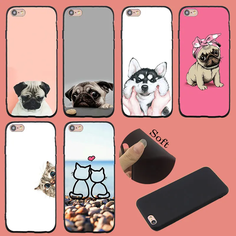 

Super Cute Little Pug Case For iPhone 7 Case Funny Pet kitten Lovely Soft TPU Case For iPhone 6S 6PLUS 8 8PLUS 5S 7plus X XS XR