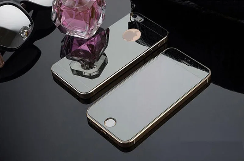 2 шт передняя+ Задняя панель с отверстием для логотипа 4/4S зеркальное закаленное стекло для iPhone 4 4S 6 7 8 Защитная цветная пластина Пленка чехол(без логотипа