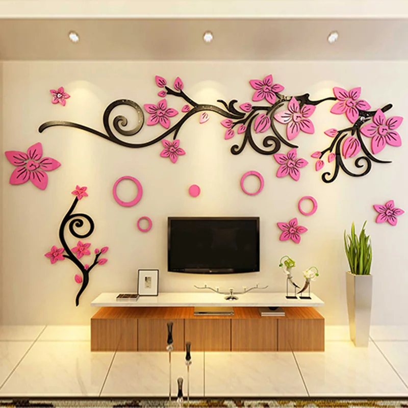 

Bonzer TV Background Flower Pattern Wall Sticker DIY Acrylic Stickers Living Room Kindergarten Shop Decorations