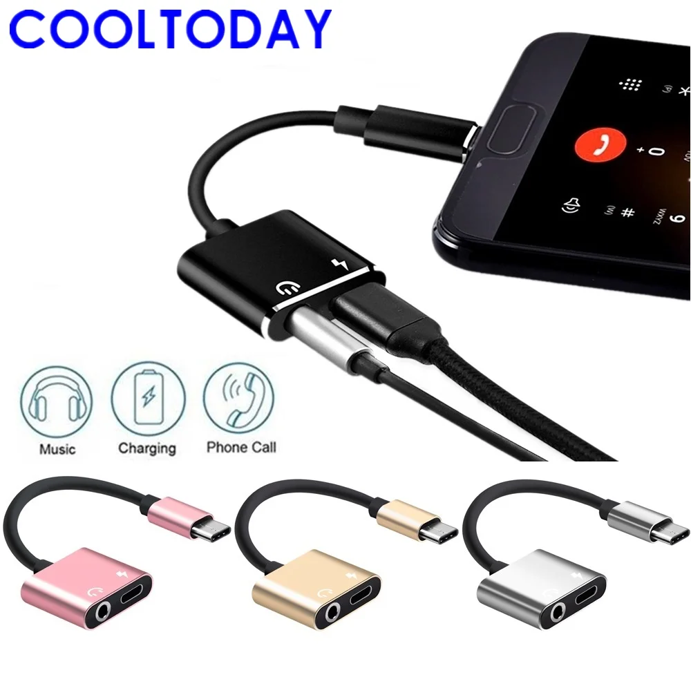 

COOLTODAY 2in1 Type C Adapter Aux Audio Cable Charge Adapter USB Type C to 3.5mm Jack For Xiaomi Mi 6 Huawei without 3.5 jack