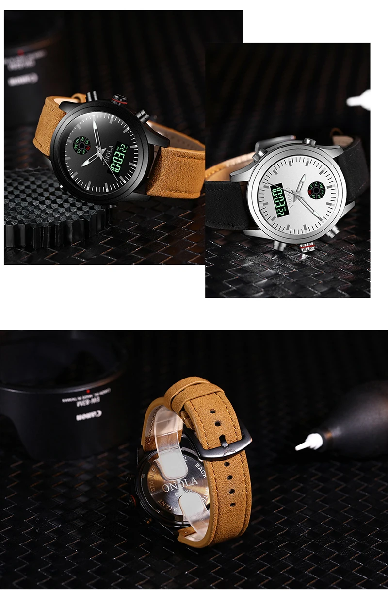 ONOLA брендовые высококачественные прочные мужские спортивные военные часы, мужские наручные часы с двойным дисплеем со светодиодной подсветкой, Цифровые мужские часы s