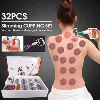 

32pcs/set Chinese Medical Vacuum Cupping Kit Back Cupping Therapy Cups Body Massage Relaxation Healthy Massager+Suction Pump