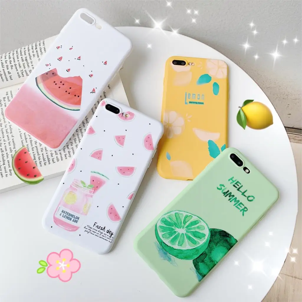 

For Funda iPhone X Case Summer Fruit watermelon for iphone 6 6S 7 8 Plus XR XS Max Cover Lemon Orange iPhone 7 Case Soft TPU
