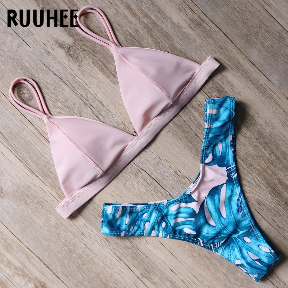 RUUHEE Bikini Swimsuit Swimwear Women Brazilian Bikini Set 2019 Plant Printed Bathing Suit Push Up Pads Beachwear Female Biquini