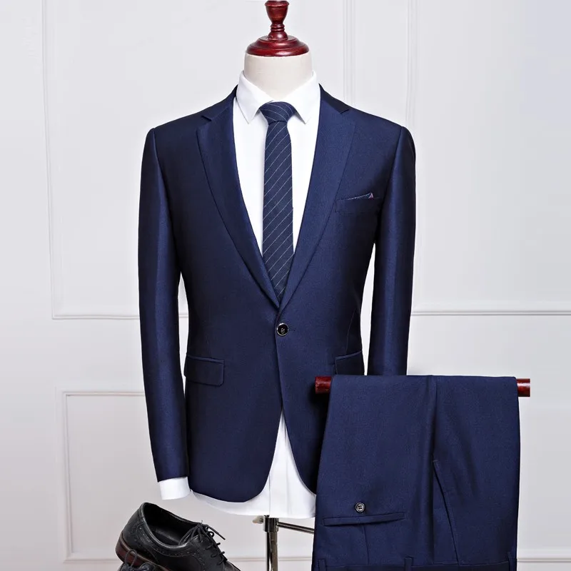 Пиджак+ брюки) модные классические мужские костюмы на одной пуговице мужской деловой свадебный костюм мужские парадные костюмы полный размер M-XXXL - Цвет: Синий