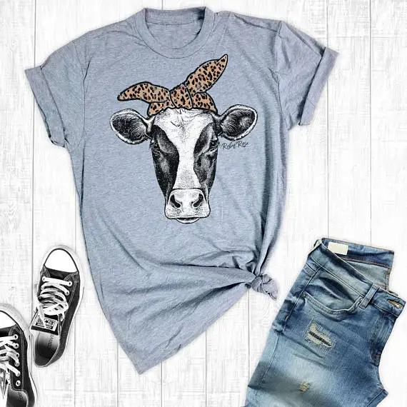 

2018 Funny July 4th Cow Womens t-Shirts Short Sleeved Farm Shirts Summer Cotton Graphic Tops&Tee Independence Day Women's Tshirt