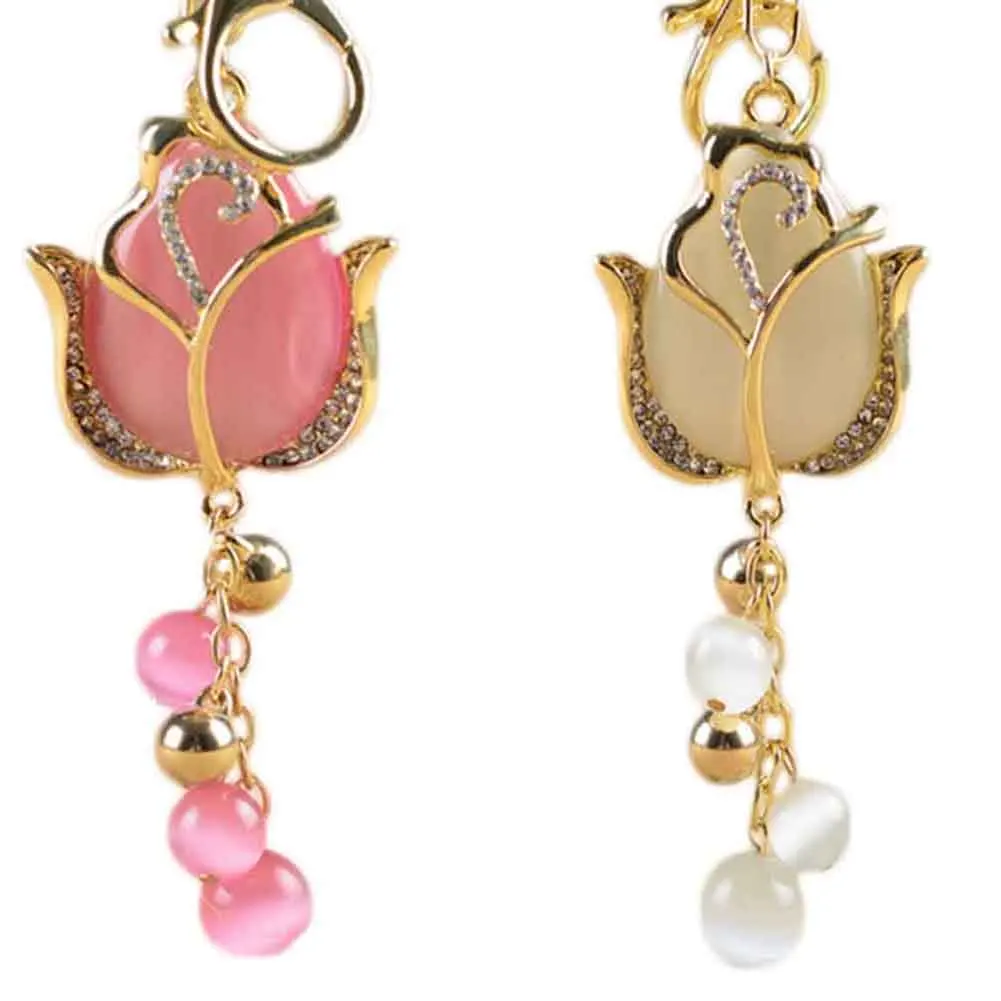 Crystal Rose Flower Pendant Keychain Charm Rhinestone 3D Rose Keyring Women Phone Bag Pendant Key Chain 95x45mm Dropship