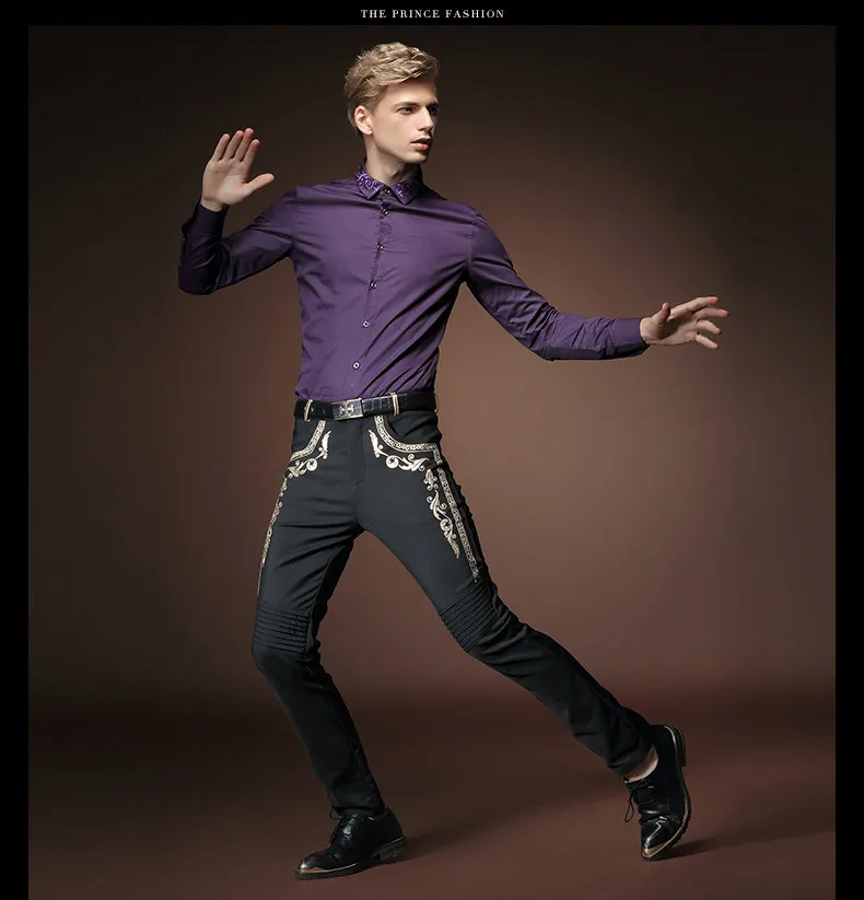 FANZHUAN Бесплатная доставка Новая мода мужской осенние брюки мужские джинсы с вышивкой с цветочным принтом рюшами skiny black Штаны 518017
